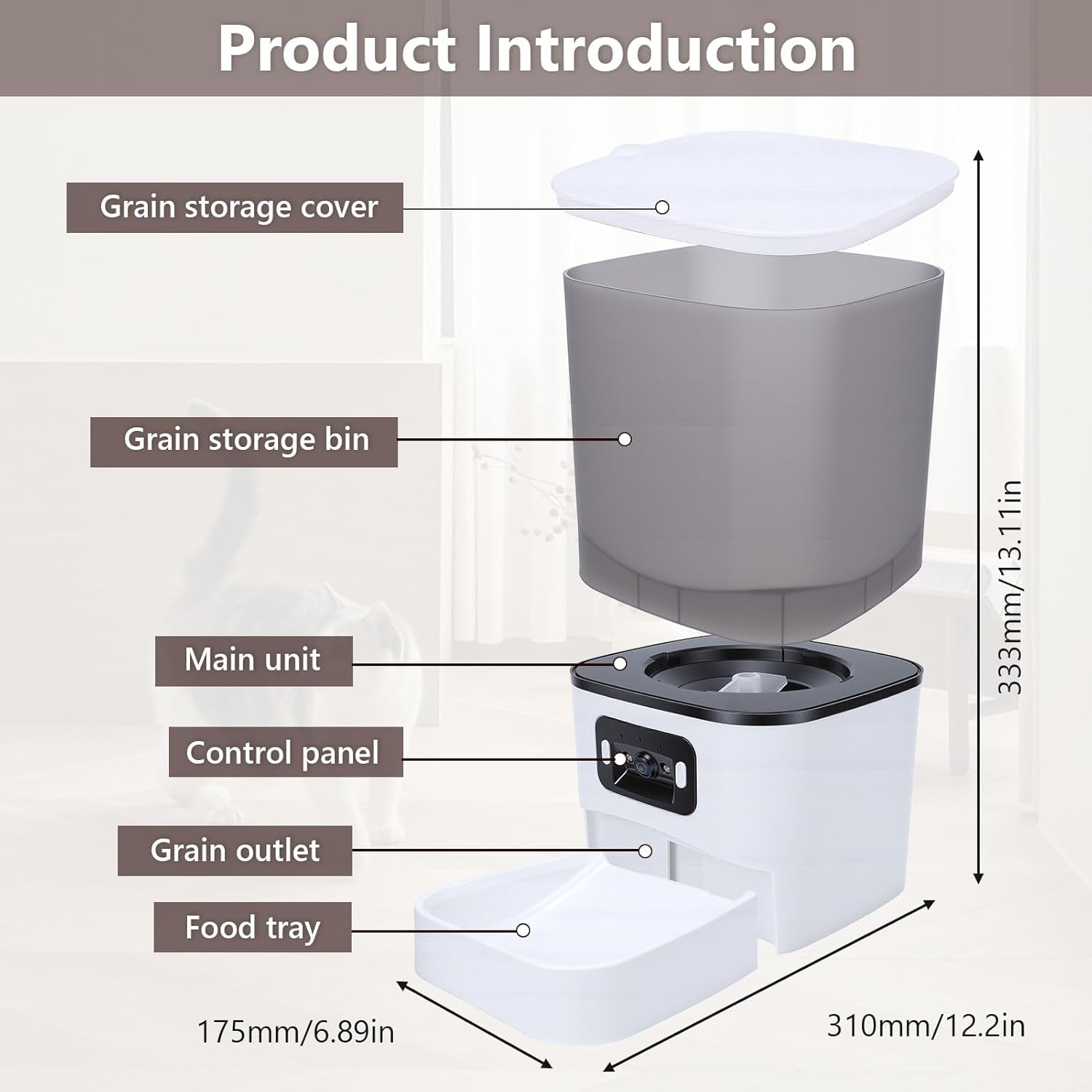 6L Automatic Cat Feeder, Cat Automatic Feeder with Camera, 180° Wide Angle 2MP & Two-Way Talk Feature & Voice Recording & 5Ghz 2.4Ghz Wifi