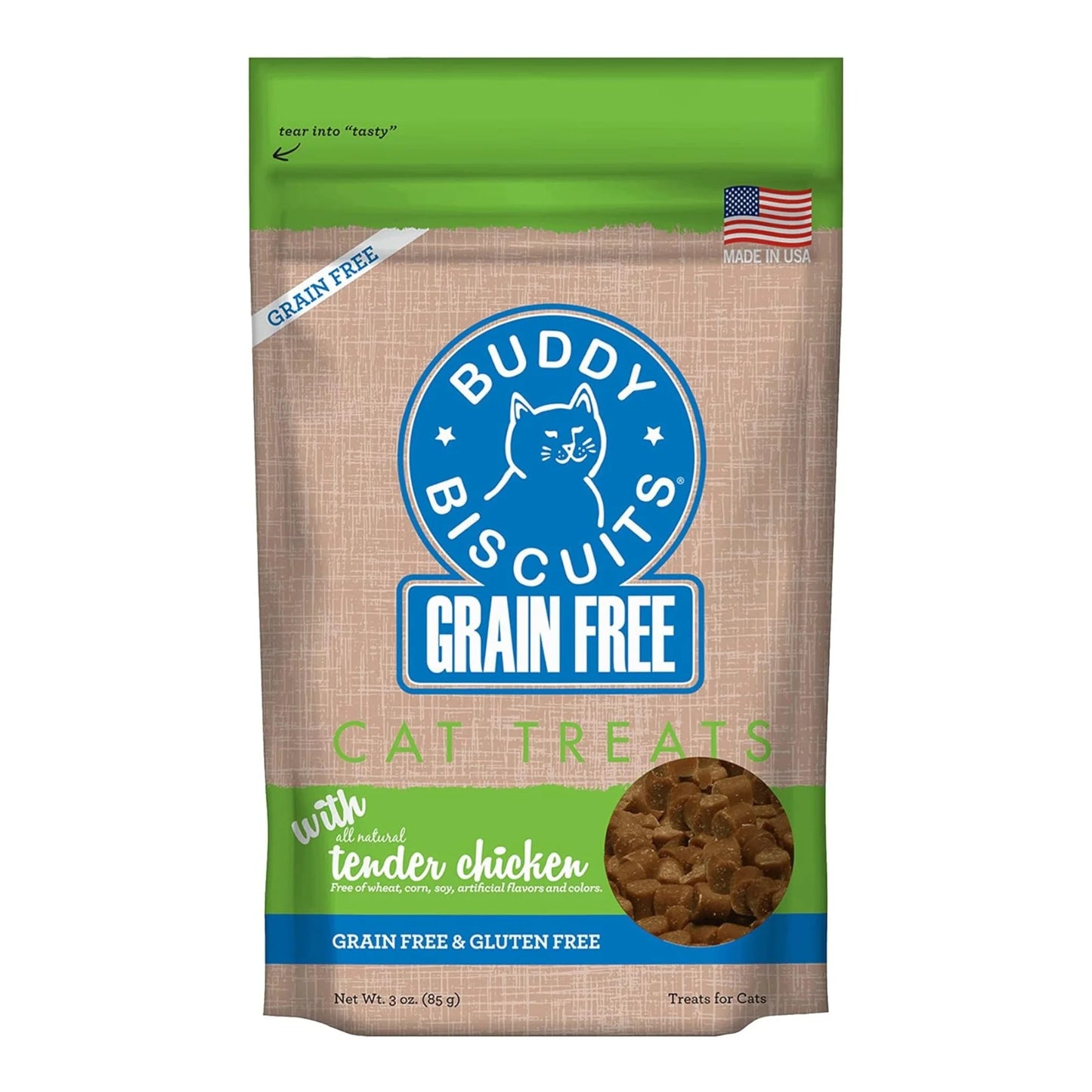 Grain-Free Buddy Biscuits with Tender Chicken Cat Treats; 3Oz. Bag
