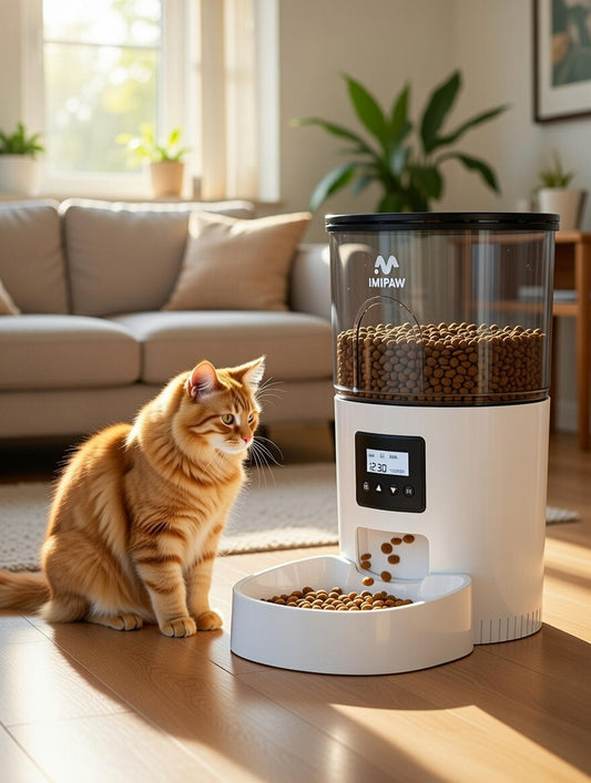 Automatic Cat Feeders, 3L Timed Cat Dry Food Dispenser with Desiccant Bags, Dual Power Supply, Programmable Portion Size, 20 Portions per Day