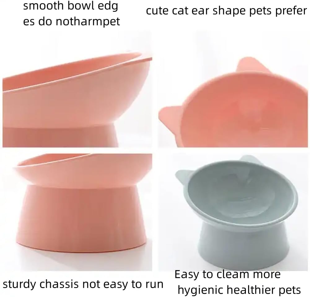3Pcs Elevated Cat Bowls with Stand, anti Vomit Cat Food Bowl, 15 Tilted, Pink/Blue/Grey