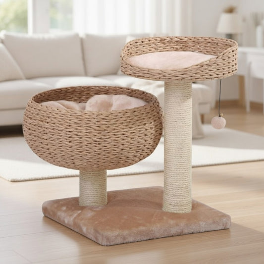 Cozy 2-Level Cat Perch Tree Beige & Cream 23 In