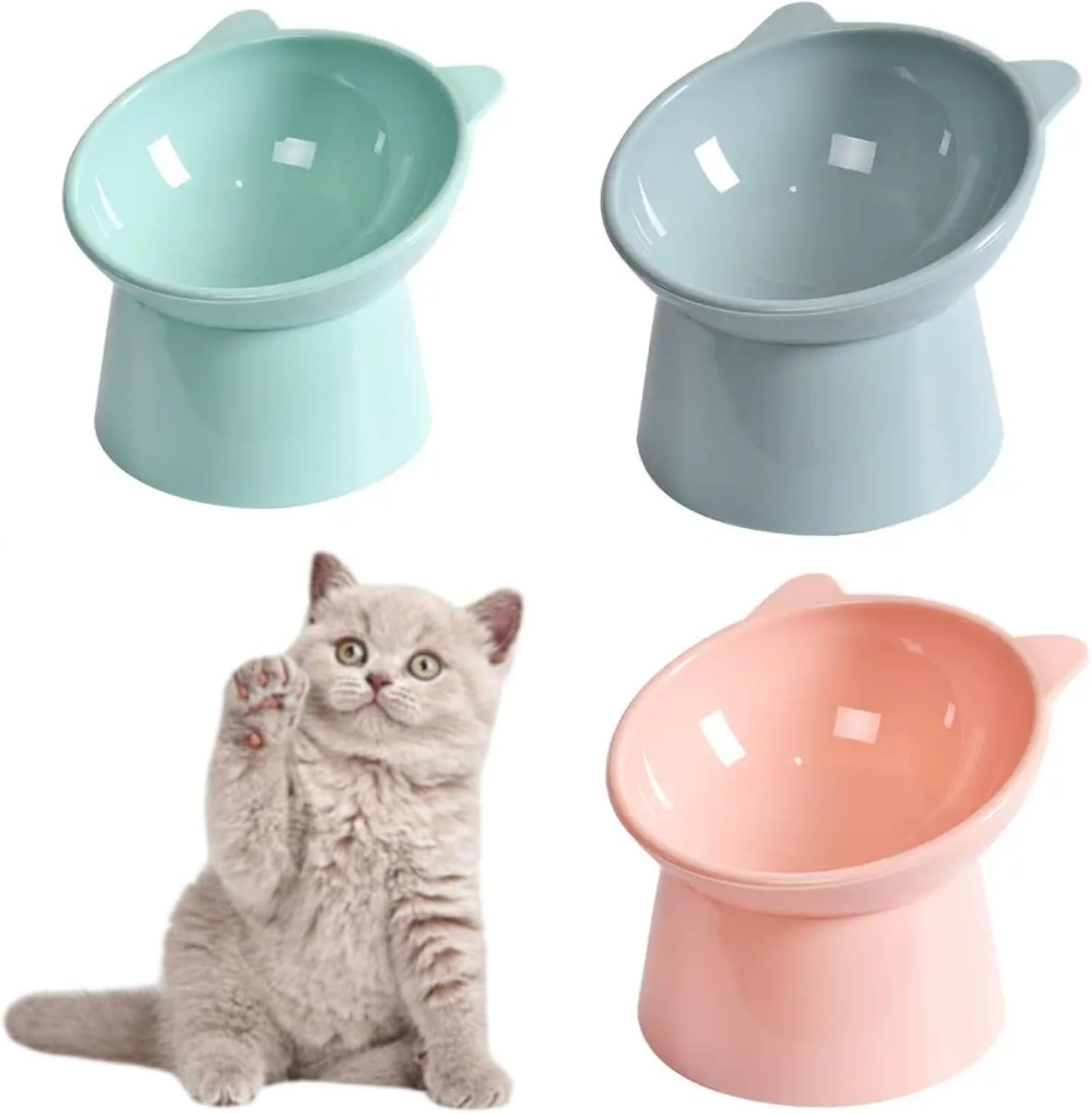 3Pcs Elevated Cat Bowls with Stand, anti Vomit Cat Food Bowl, 15 Tilted, Pink/Blue/Grey