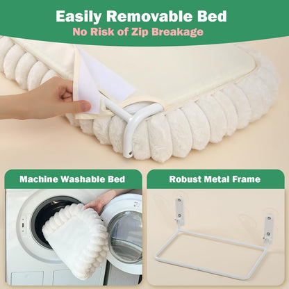 Snugcloud Foldable Cat Window Perch - Cordless, Ultra Soft Machine Washable Bed with 4-Sided Bolster, Metal Frame - Window Hammock for Large Cats and Kittens (Cream White, Medium)