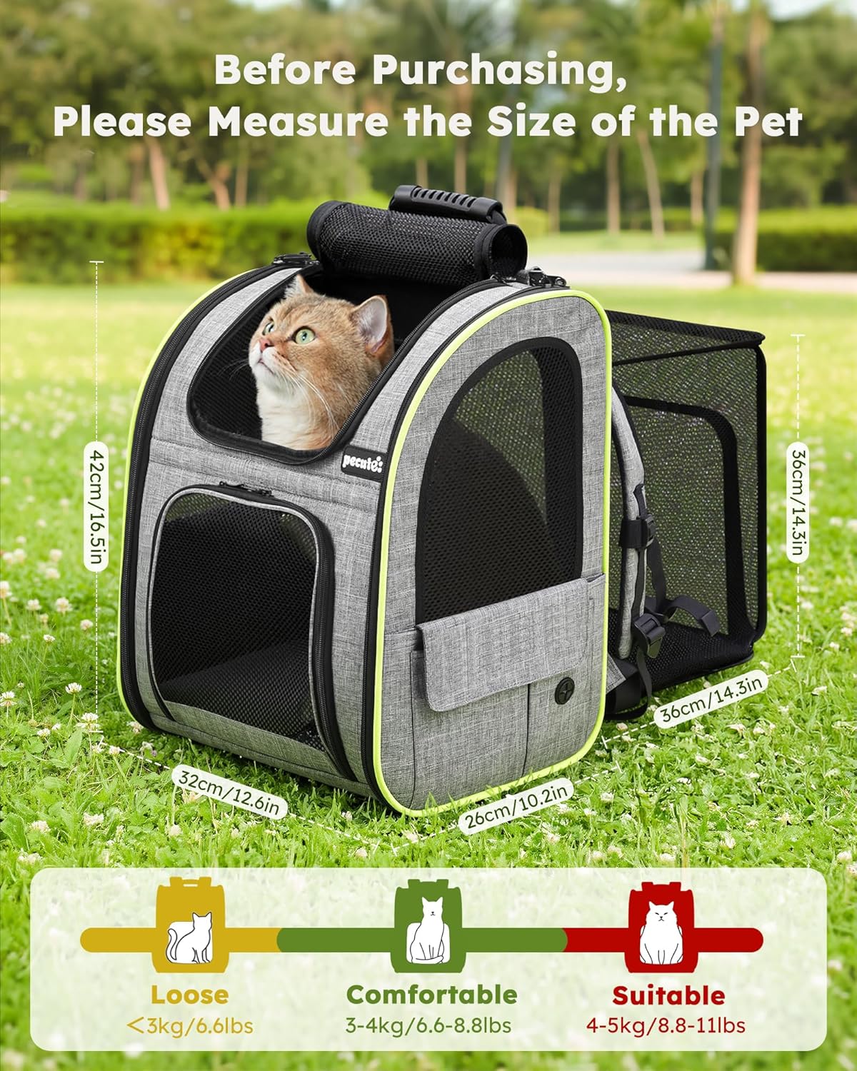 Cat Backpack Carrier Expandable , Foldable Pet Backpack for Cats & Small Dogs up to 11Lbs, with 4-Side Breathable Mesh, Multi-Entry & Lockable Zippers for Travel, Hiking, Camping - Hands Free,