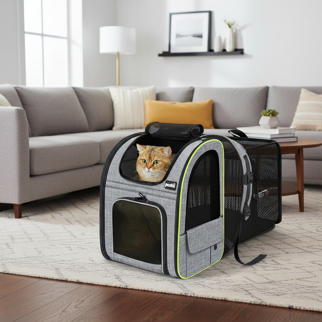 Cat Backpack Carrier Expandable , Foldable Pet Backpack for Cats up to 11Lbs, with 4-Side Breathable Mesh, Multi-Entry & Lockable Zippers for Travel