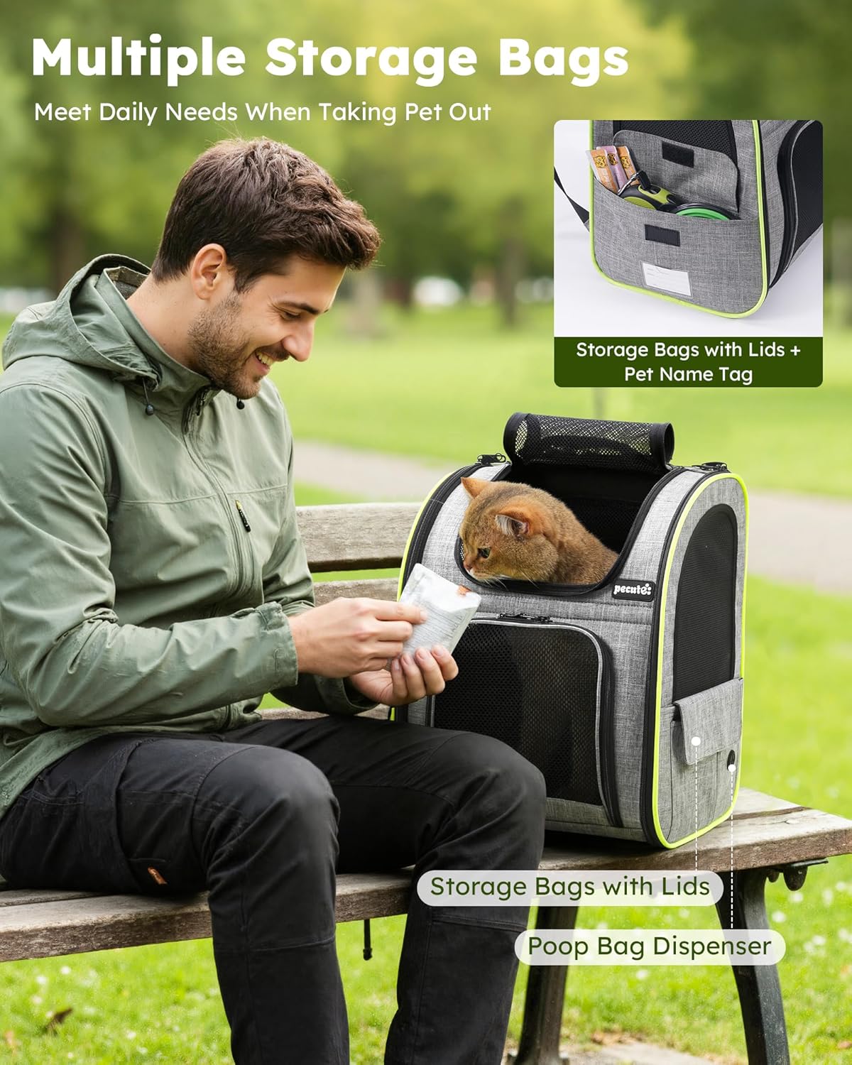 Cat Backpack Carrier Expandable , Foldable Pet Backpack for Cats & Small Dogs up to 11Lbs, with 4-Side Breathable Mesh, Multi-Entry & Lockable Zippers for Travel, Hiking, Camping - Hands Free,