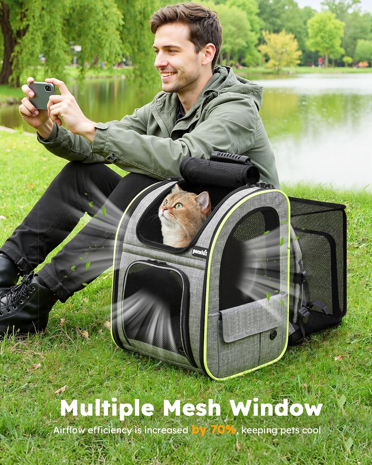 Cat Backpack Carrier Expandable , Foldable Pet Backpack for Cats & Small Dogs up to 11Lbs, with 4-Side Breathable Mesh, Multi-Entry & Lockable Zippers for Travel, Hiking, Camping - Hands Free,