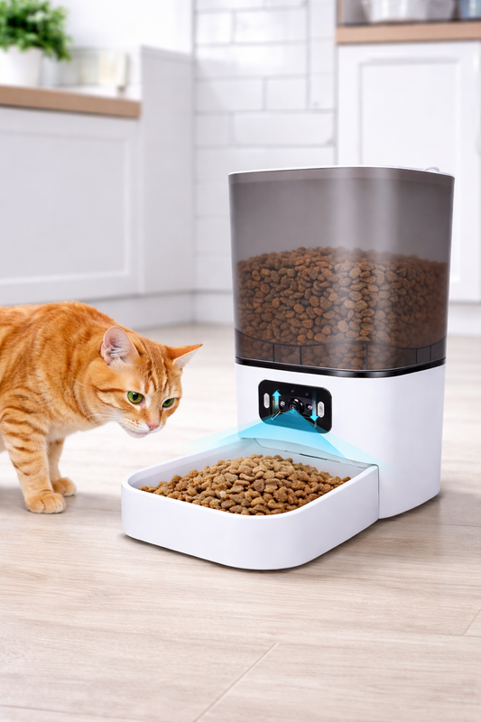 6L Automatic Cat Feeder, Cat Automatic Feeder with Camera, 180° Wide Angle 2MP & Two-Way Talk Feature & Voice Recording & 5Ghz 2.4Ghz Wifi