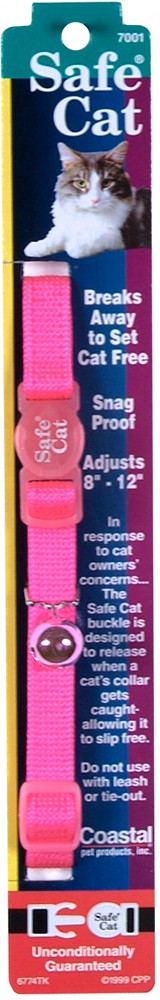 Safe Cat Adjustable Snag-Proof Nylon Breakaway Collar Neon Pink 3-8 in X 8-12 In
