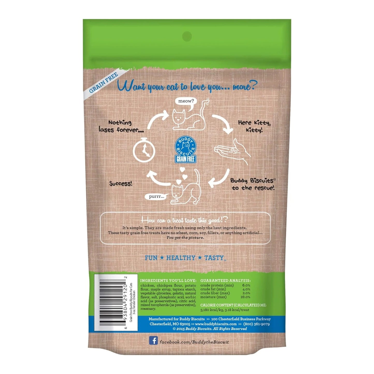 Grain-Free Buddy Biscuits with Tender Chicken Cat Treats; 3Oz. Bag