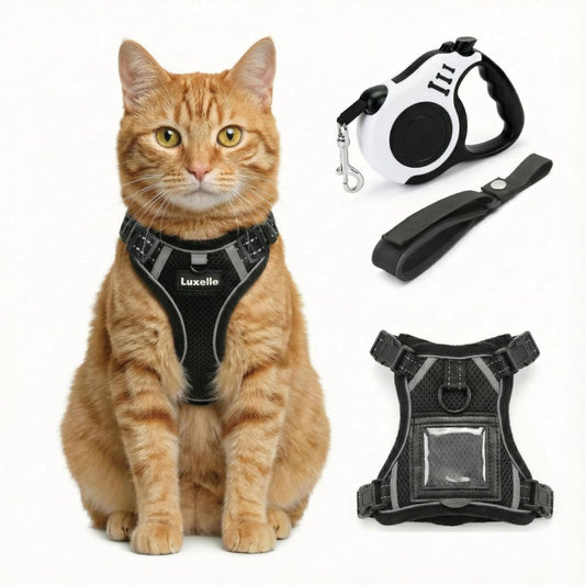Escape-Proof Cat Harness and Leash Set – Adjustable No Pull Soft Vest with 360° Reflective Straps, Built-In Pocket & Wrist Strap, Breathable Mesh Outdoor Harness for Cats & Kittens