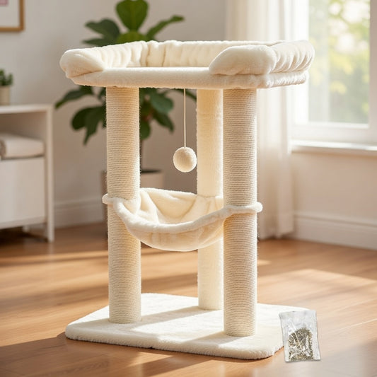 28" Large Cat Tree Tower for Indoor Cats, Cat Scratch Post with Large Bed for Maine Coon Big Cats, Sisal Cat Scratcher with Soft Perch & Hammock